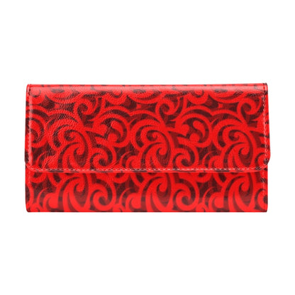 Maori Red Themed Design Print Women's Trifold Wallet