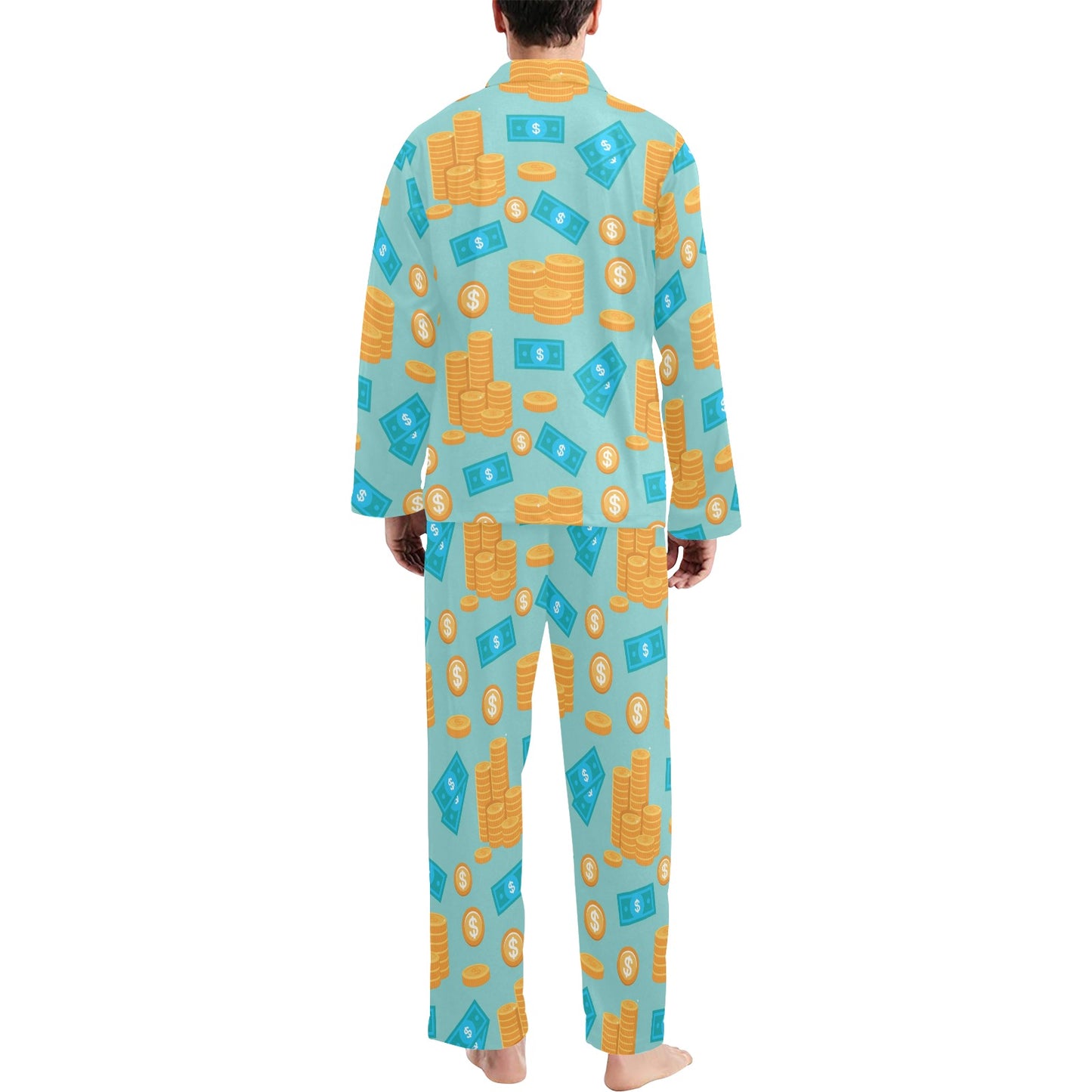Money Pattern Print Design 03 Men's Long Pajama Set