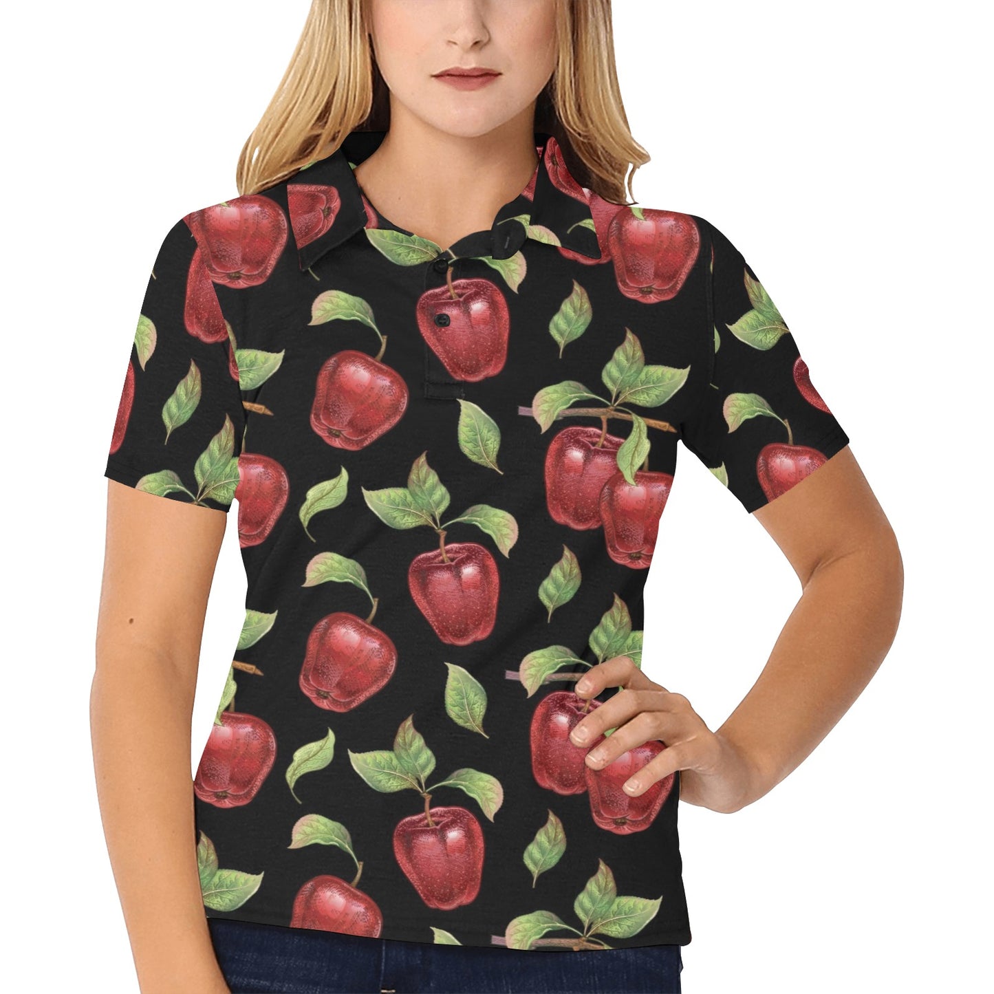 Apple Pattern Print Design AP011 Women's Polo Shirt