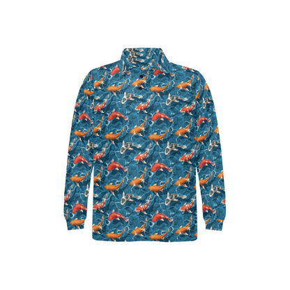 Koi Carp Water Design Themed Print Long Sleeve Polo Shirt For Men's