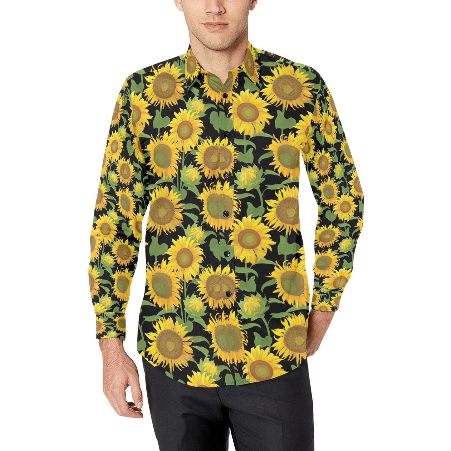 Sunflower Print Design LKS302 Men's Long Sleeve Dress Shirt