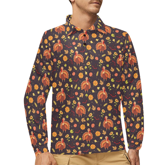 Thanksgiving Print Design LKS305 Long Sleeve Polo Shirt For Men's