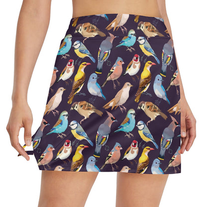 Bird Cute Print Pattern 17" Golf & Pickleball Skort with Pockets