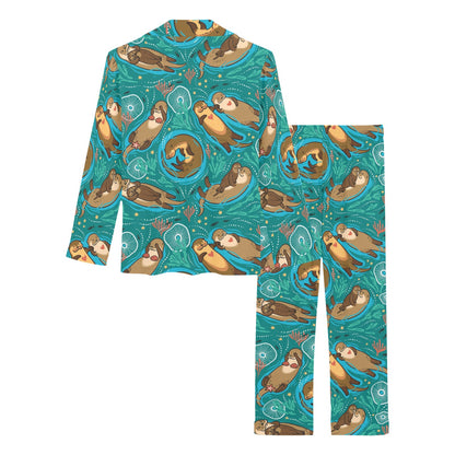 Sea Otter Pattern Print Design 01 Women's Long Pajama Set