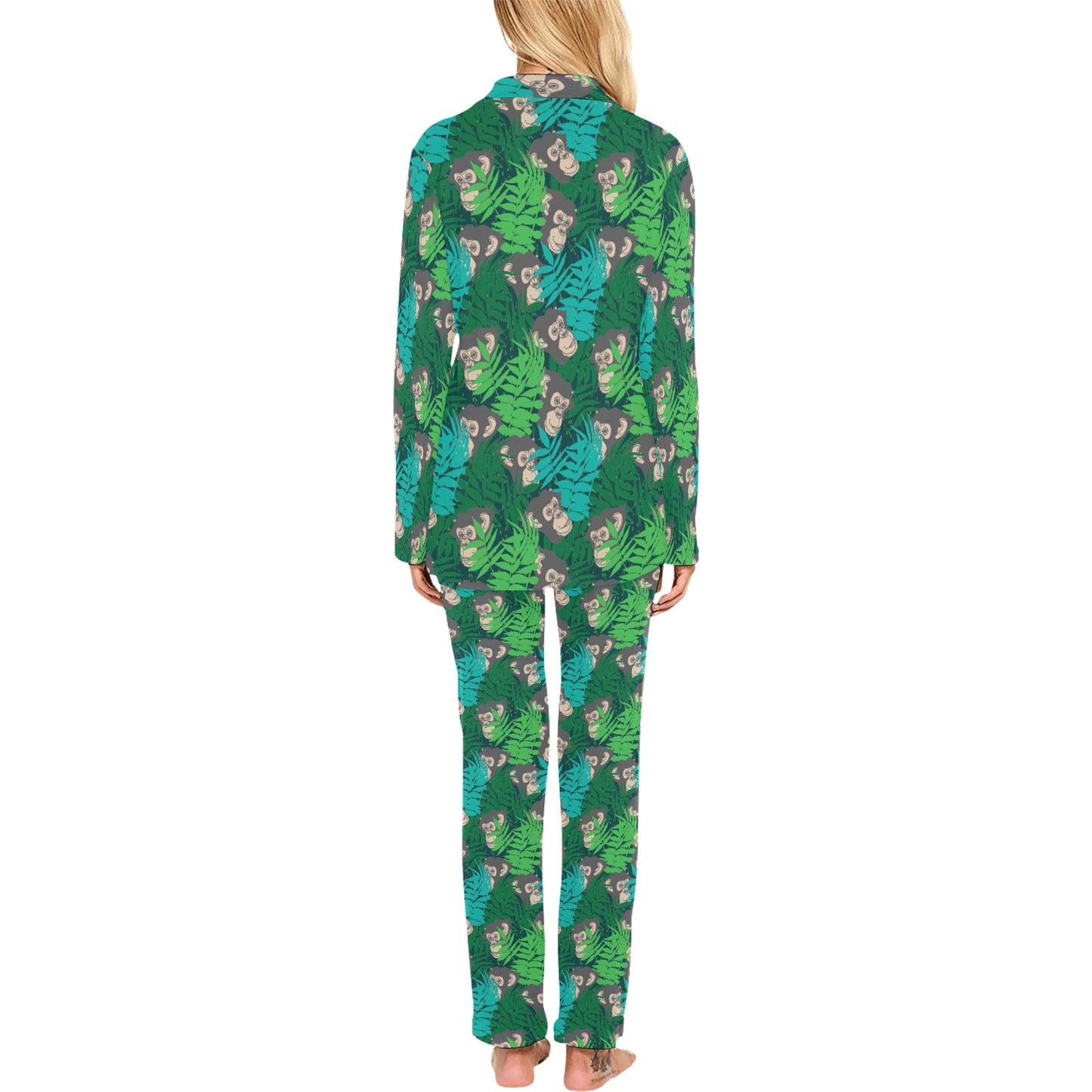 Chimpanzee Pattern Print Design 01 Women's Long Pajama Set