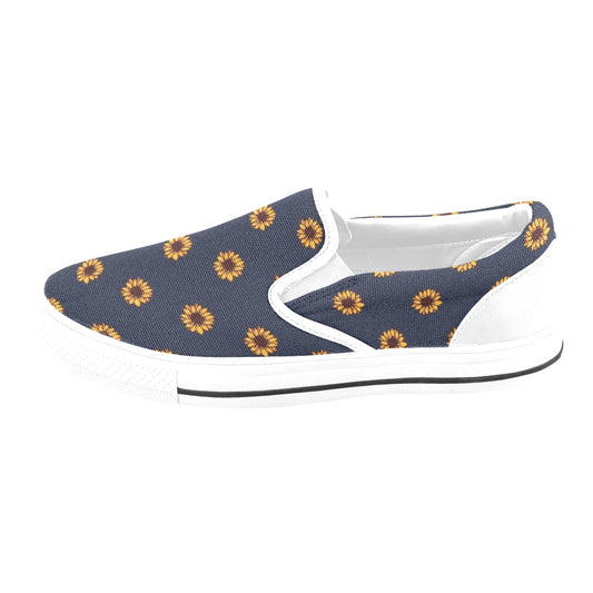 Sunflower Print Design LKS304 White Slip Ons Canvas Women's Shoes