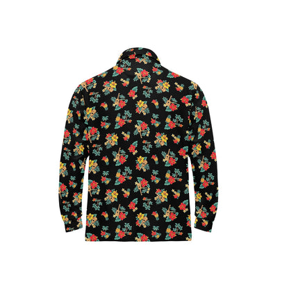 Hawaiian Flower Themed Print Long Sleeve Polo Shirt For Men's