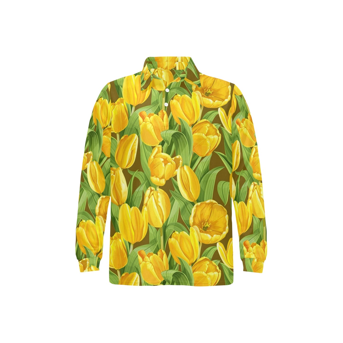 Tulip Yellow Pattern Print Design TP010 Long Sleeve Polo Shirt For Men's