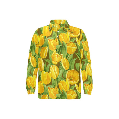 Tulip Yellow Pattern Print Design TP010 Long Sleeve Polo Shirt For Men's