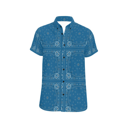 Bandana Blue Print Design LKS301 Men Short Sleeve Button Up Shirt
