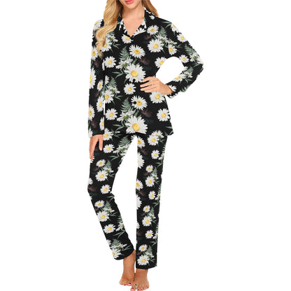 Daisy Pattern Print Design DS07 Women's Long Pajama Set