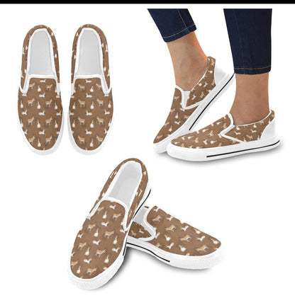 Donkey Print Design LKS401 White Slip Ons Canvas Women's Shoes