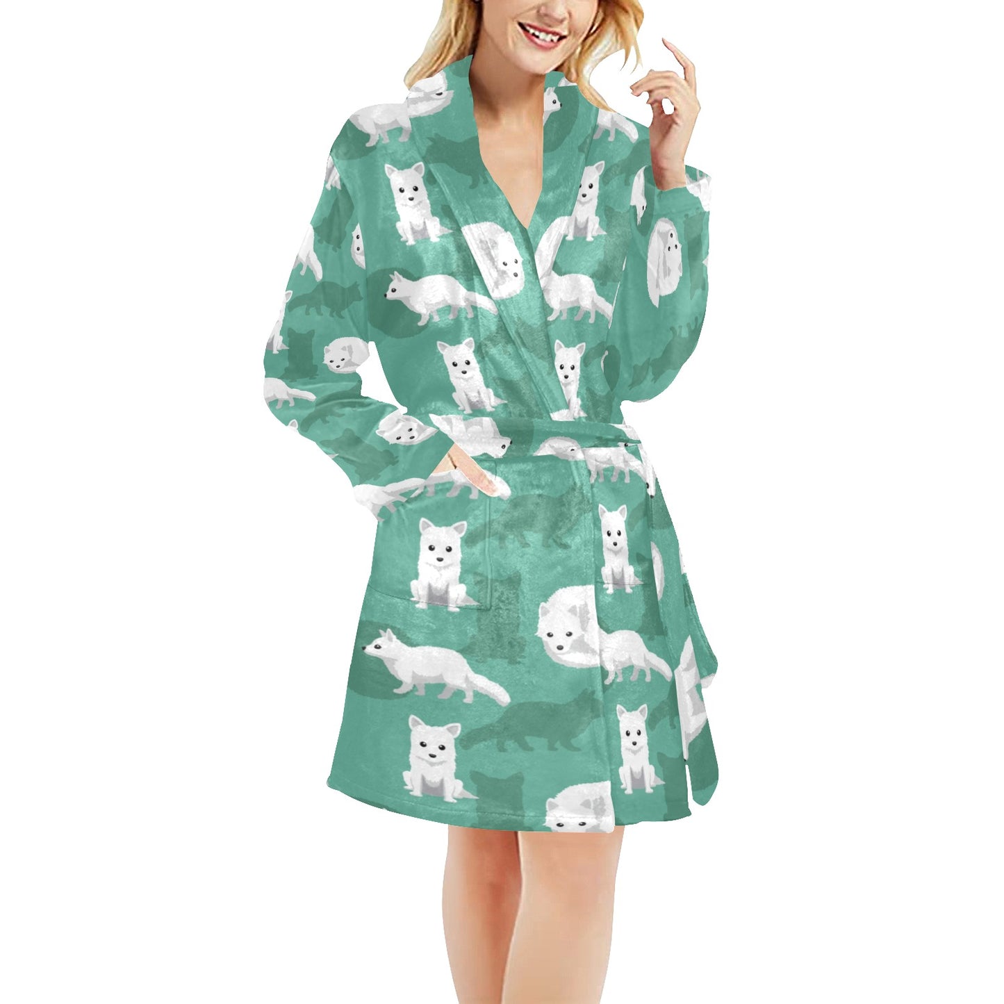 Arctic Fox Pattern Print Design Women's Fleece Robe