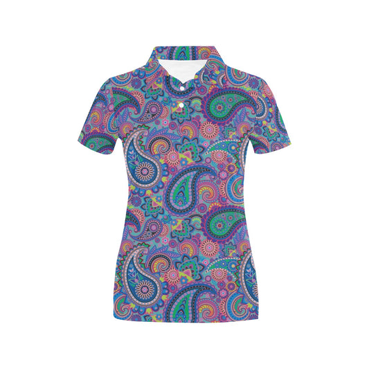 Paisley Colorful Pattern Print Design A02 Women's Polo Shirt