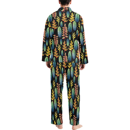 Heliconia Pattern Print Design HL03 Men's Long Pajama Set