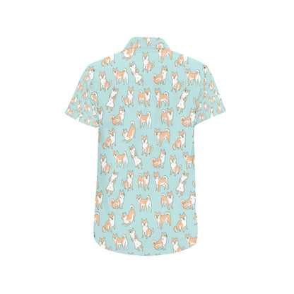 Shiba Inu Print Design LKS304 Men Short Sleeve Button Up Shirt