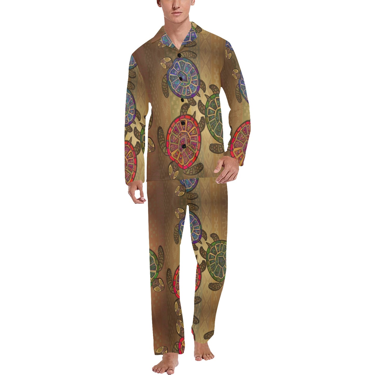Sea Turtle Tribal Colorful Men's Long Pajama Set
