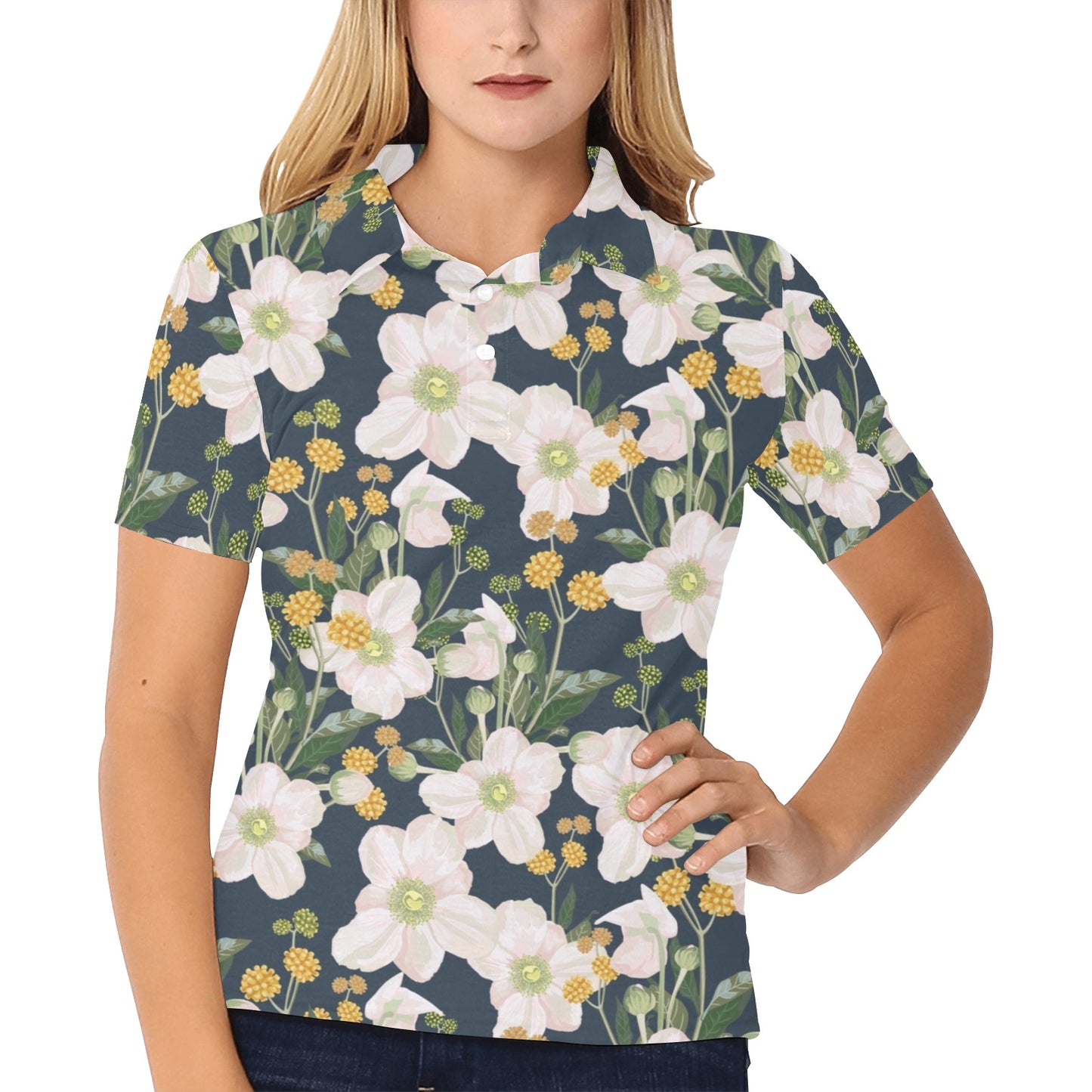 Anemone Pattern Print Design AM04 Women's Polo Shirt