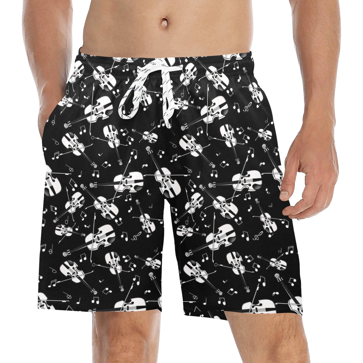 Violin Print Design LKS404 Men's Swim Trunks Beach Shorts