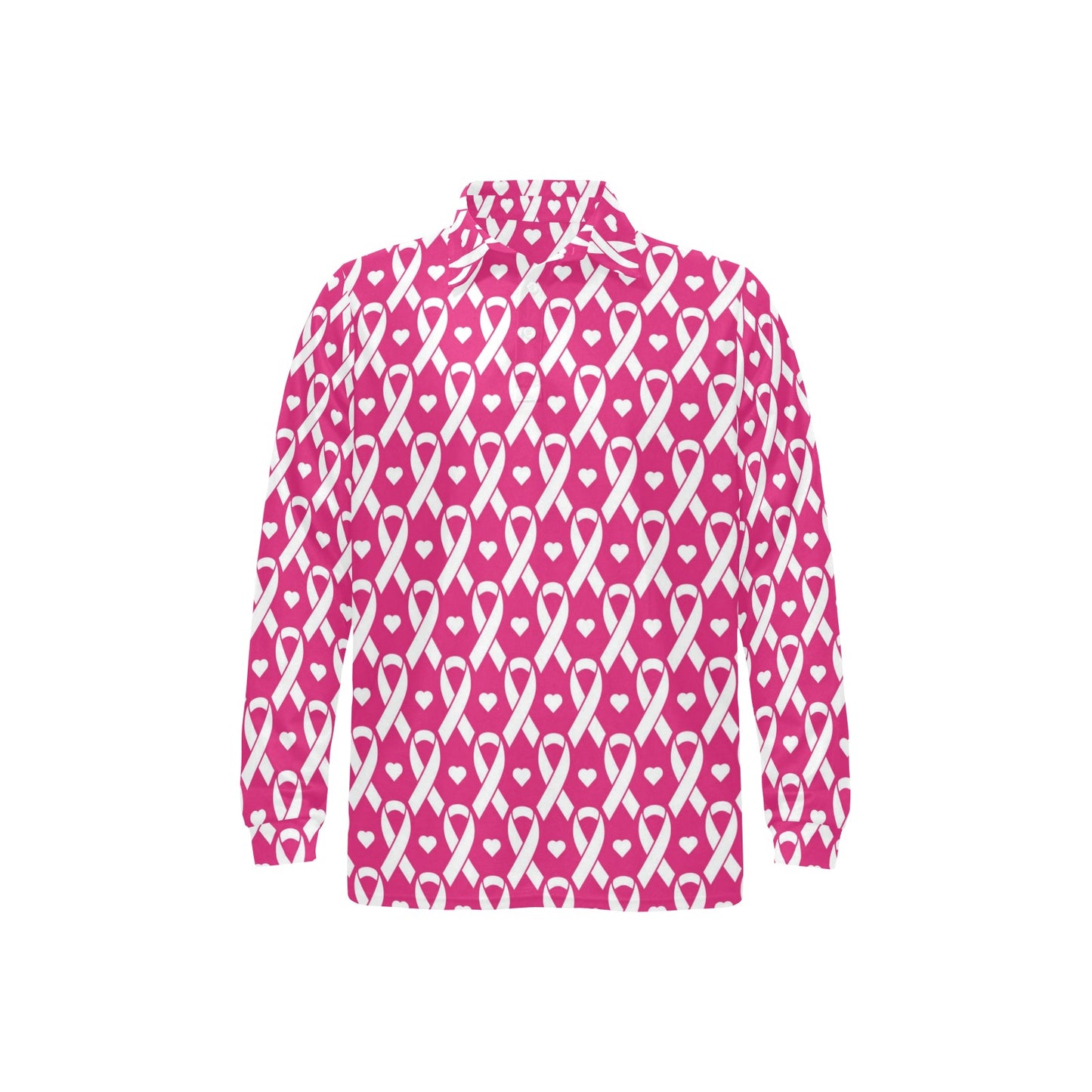 Breast cancer Pattern Print Design 05 Long Sleeve Polo Shirt For Men's