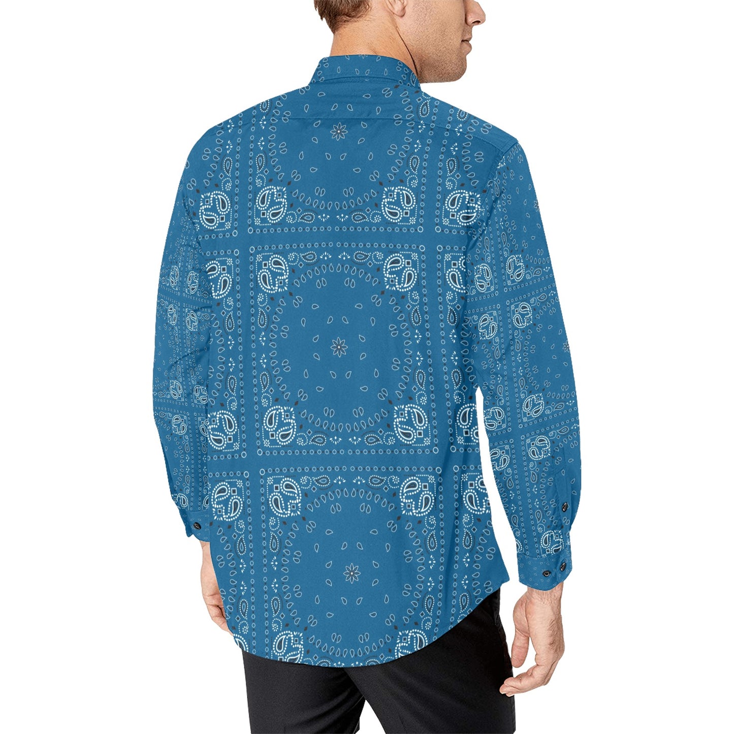 Bandana Blue Print Design LKS301 Men's Long Sleeve Dress Shirt