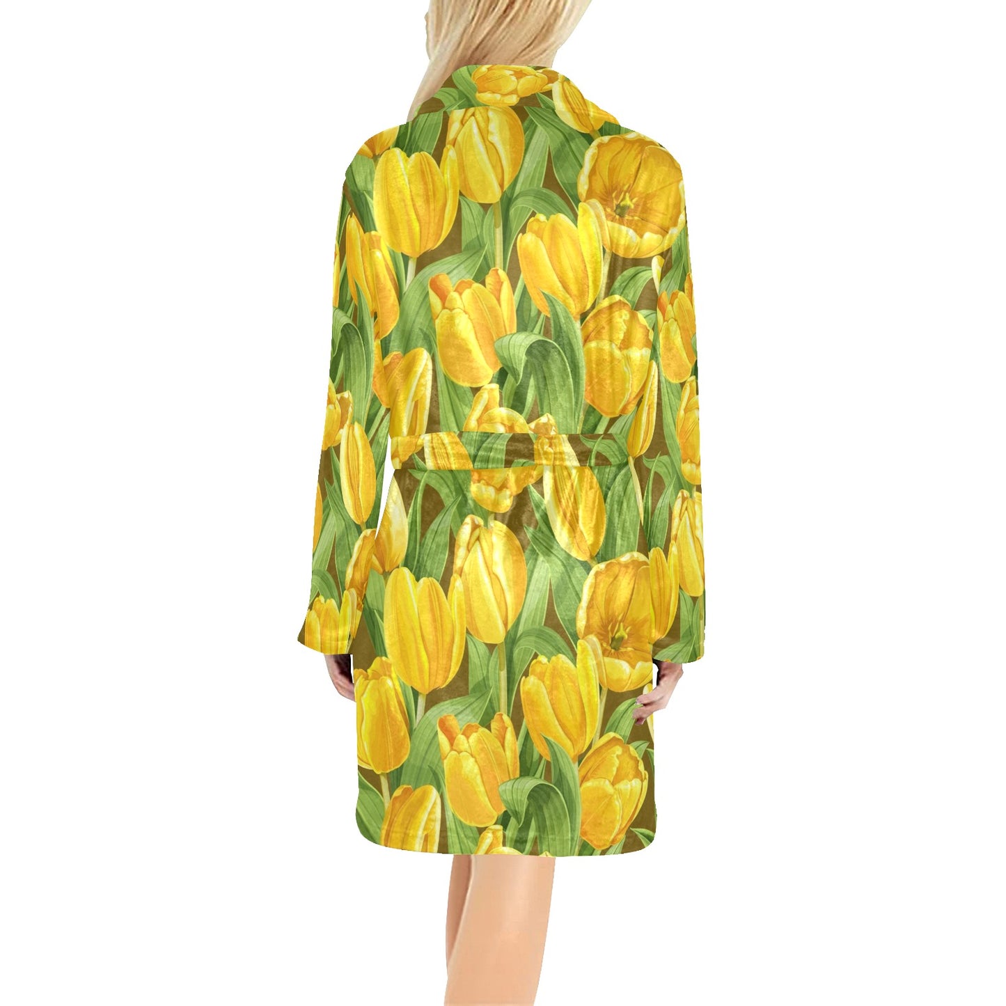 Tulip Yellow Pattern Print Design TP010 Women's Fleece Robe