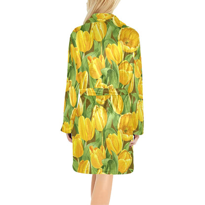 Tulip Yellow Pattern Print Design TP010 Women's Fleece Robe