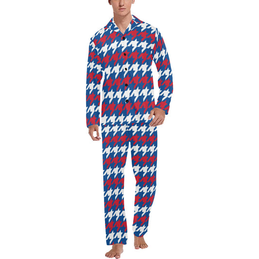 Patriotic Houndstooth Pattern Print Design A02 Men's Long Pajama Set