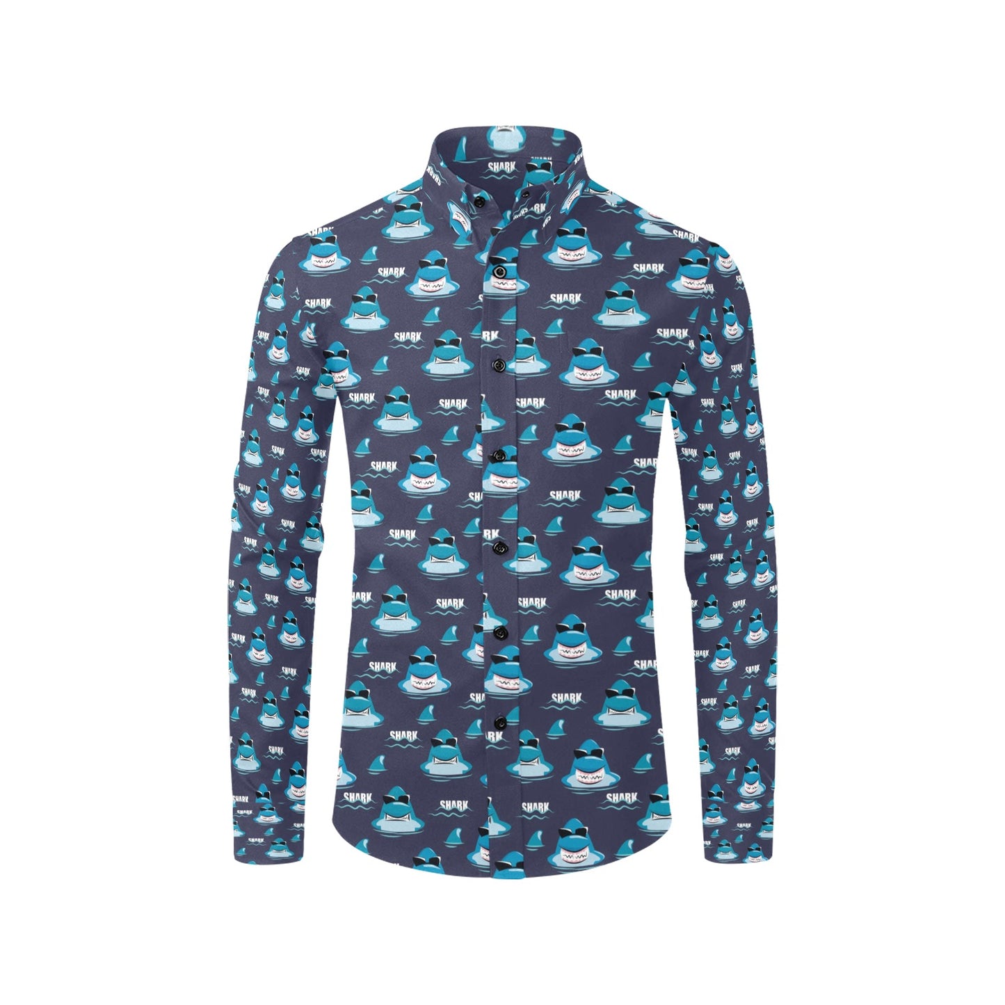 Shark Print Design LKS309 Men's Long Sleeve Dress Shirt