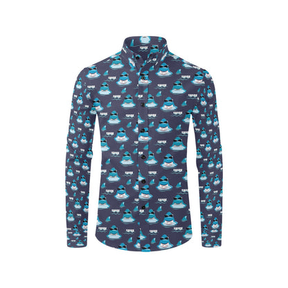 Shark Print Design LKS309 Men's Long Sleeve Dress Shirt