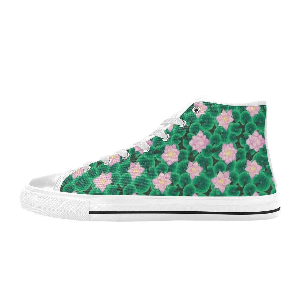 Water Lily Print Design LKS303 Men's High Top Canvas Shoes