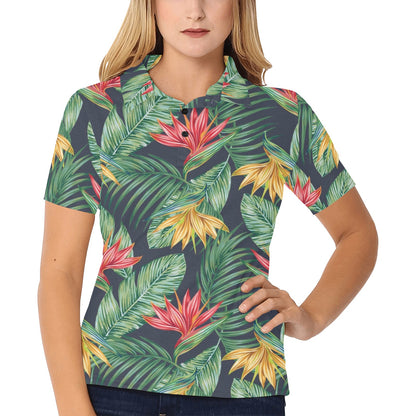 Bird Of Paradise Pattern Print Design BOP09 Women's Polo Shirt