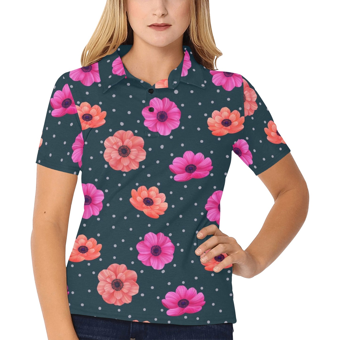 Anemone Pattern Print Design AM08 Women's Polo Shirt