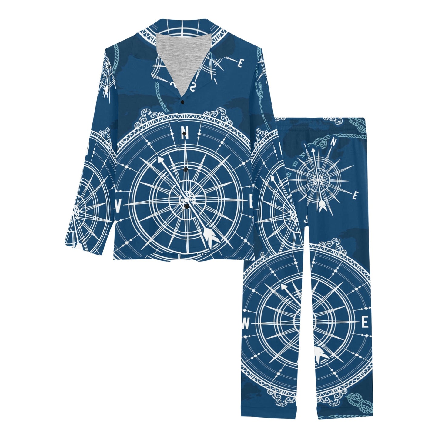 Nautical Compass Print Women's Long Pajama Set