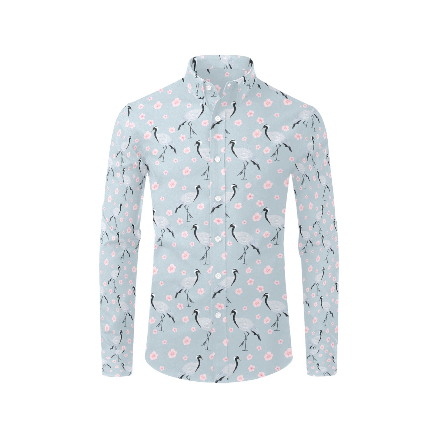 Sakura Bird Print Design LKS304 Men's Long Sleeve Dress Shirt