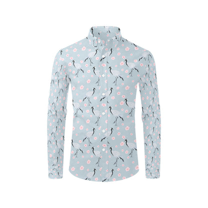 Sakura Bird Print Design LKS304 Men's Long Sleeve Dress Shirt