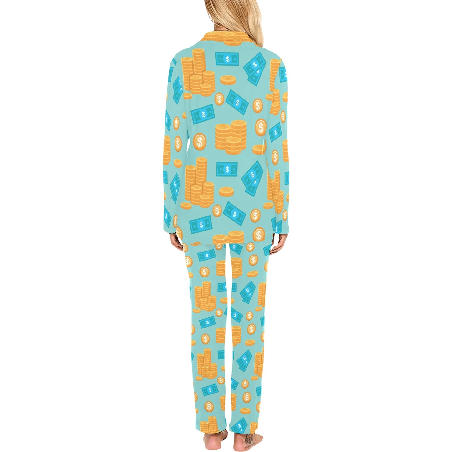 Money Pattern Print Design 03 Women's Long Pajama Set