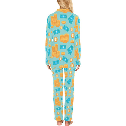Money Pattern Print Design 03 Women's Long Pajama Set