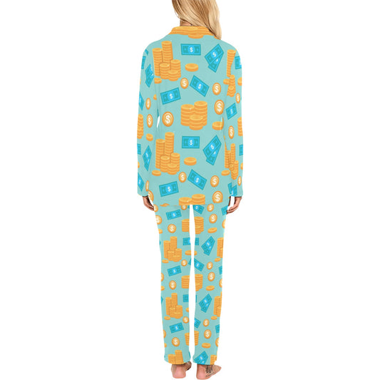 Money Pattern Print Design 03 Women's Long Pajama Set