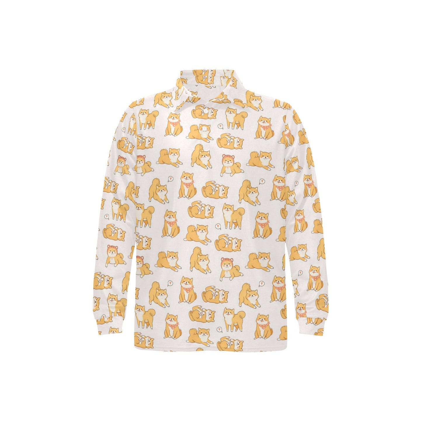 Shiba Inu Print Design LKS308 Long Sleeve Polo Shirt For Men's