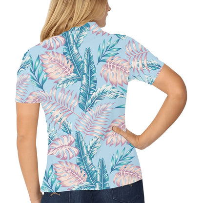 Tropical Flower Pattern Print Design TF01 Women's Polo Shirt