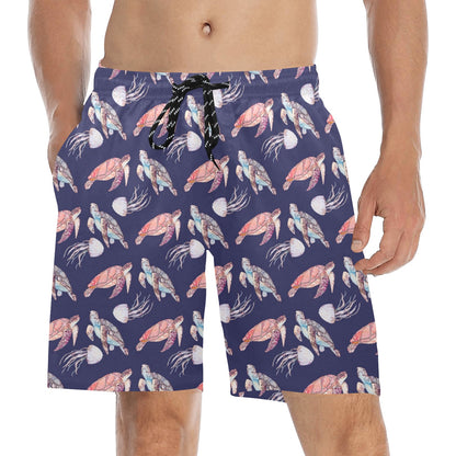 Sea Turtle With Jelly Fish Print Design LKS301 Men's Swim Trunks Beach Shorts