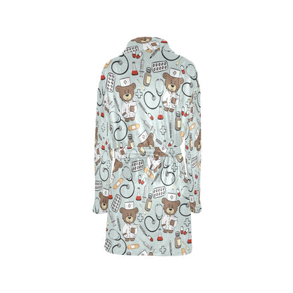 Nurse Bear Pattern Print Design A01 Women's Fleece Robe