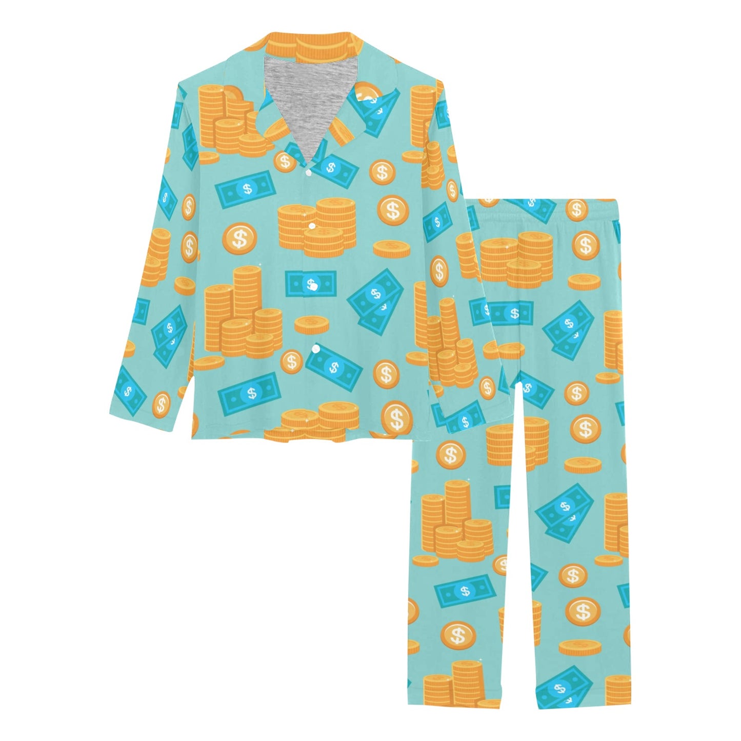 Money Pattern Print Design 03 Women's Long Pajama Set