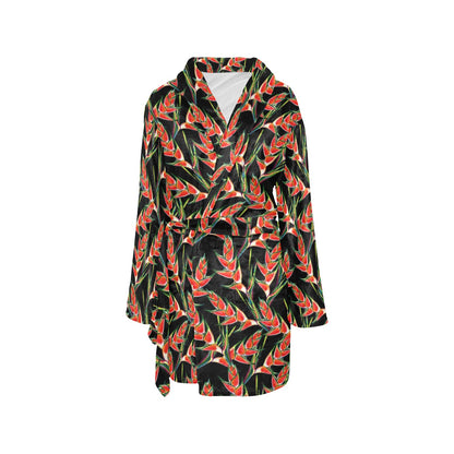 Heliconia Pattern Print Design HL010 Women's Fleece Robe