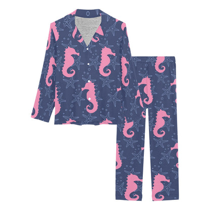 SeaHorse Pink Pattern Print Design 02 Women's Long Pajama Set