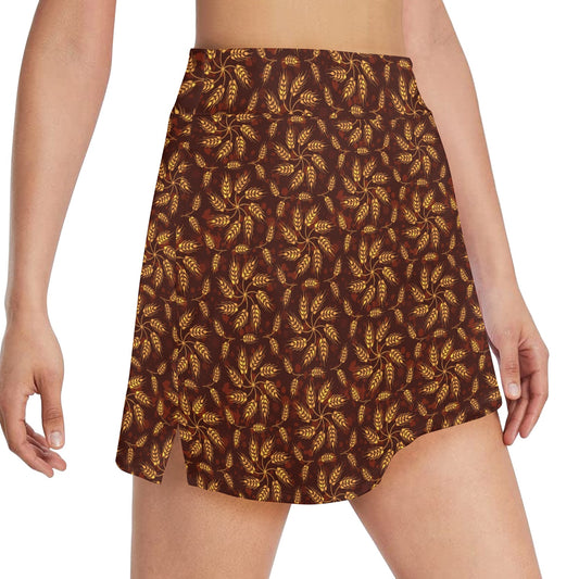 Agricultural Brown Wheat Print Pattern 17" Golf & Pickleball Skort with Pockets