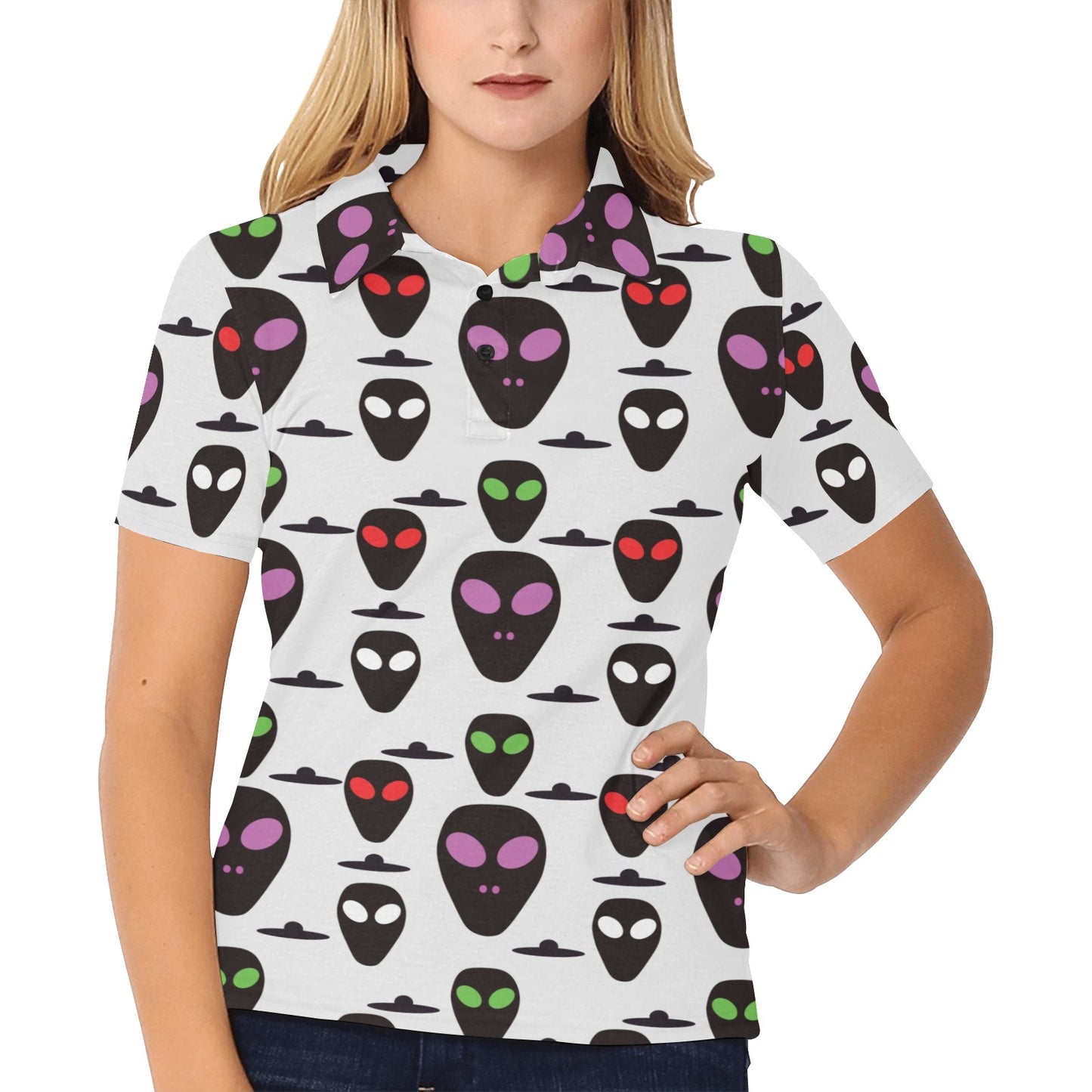 Alien Pattern Print Design 06 Women's Polo Shirt