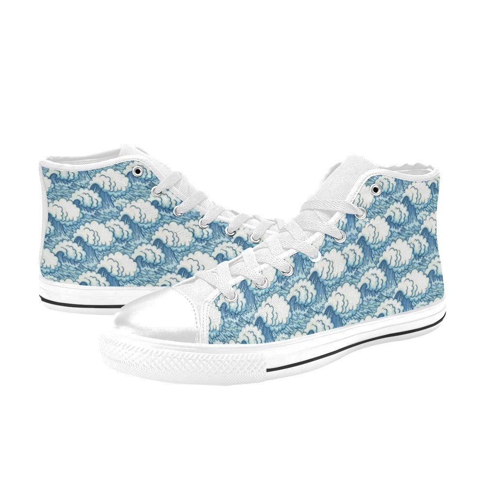 Wave Japan Style Print Design LKS304 Men's High Top Canvas Shoes