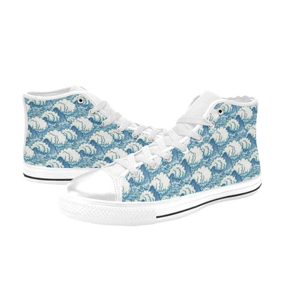 Wave Japan Style Print Design LKS304 Men's High Top Canvas Shoes